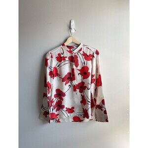 J. Crew Red Floral Silk Popover Blouse Size XS